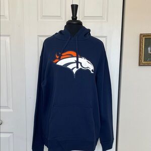 NWT NFL MENS FANATICS BRONCOS NAVY BLUE HOODIE WITH DENVER BRONCOS LOGO. SIZE XL